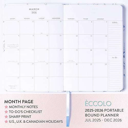 Vista 32 de Eccolo 2025-2026 - Agenda botánica de lino de 18 meses, páginas mensuales y semanales (5.25 x 7.75 pulgadas - julio de 2025 - diciembre de 2026)