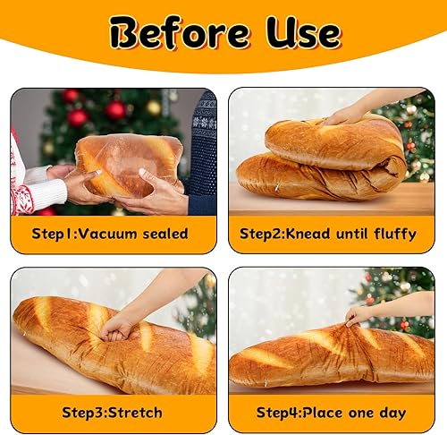 Miniatura 6 de AUECOOME Almohada de pan gigante de 48 pulgadas, almohada de felpa de pan de simulación 3D, almohada de cuerpo divertida para el cuerpo, juguetes de