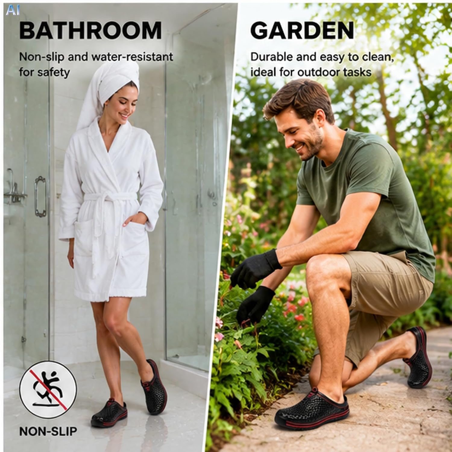Womens Mens Bathroom Garden Non-slip Hole Breathable Lightweight Sandals Unisex Beach Quick Drying Sandals Couple Indoor/Outdoor Slippers