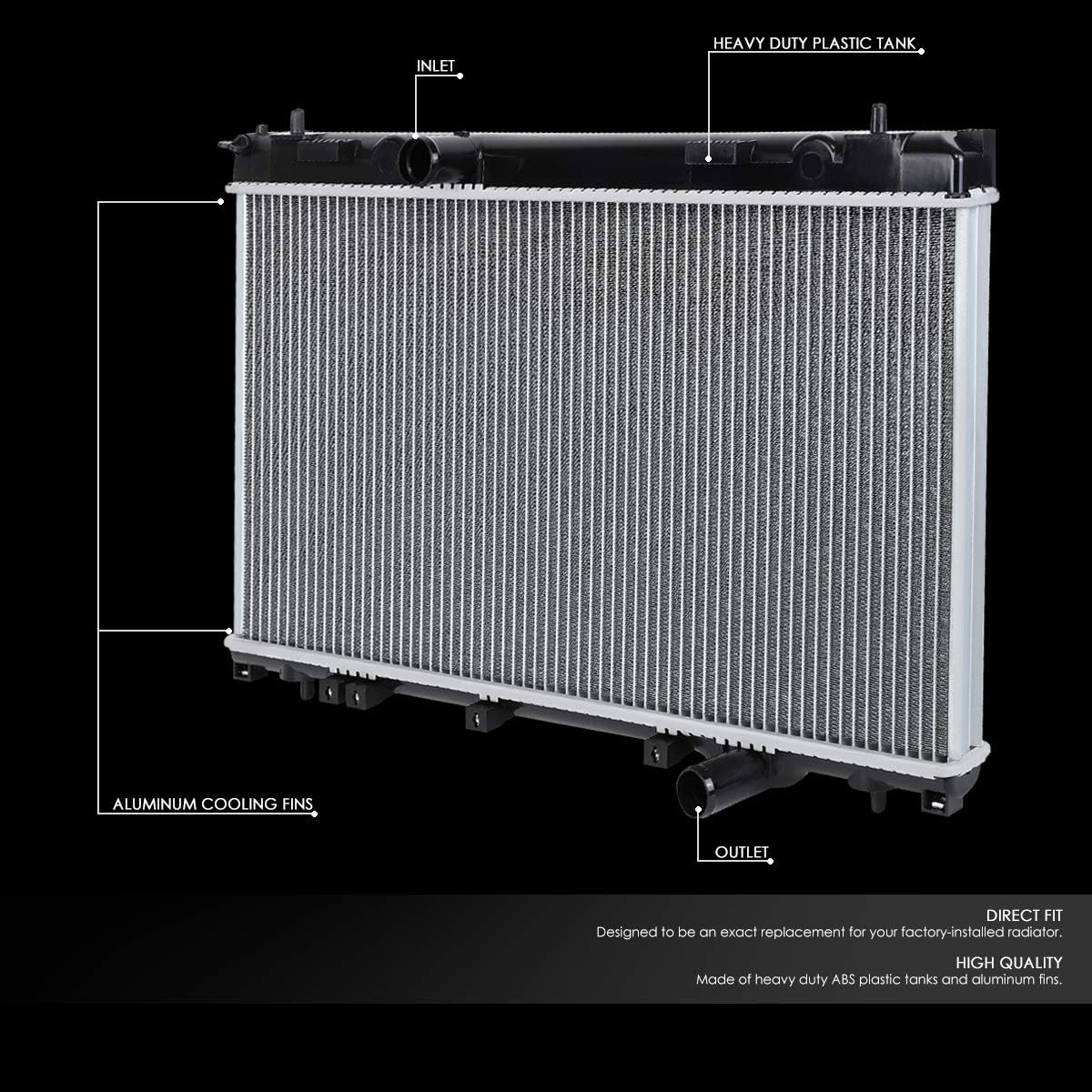 DNA Motoring OEM-RA-2794 2794 Aluminum Core Radiator Compatible with 03-05 Dodge Neon SRT-4 MT, 25-1/8" W X 13-13/16" H X 1" D,1-1/4" Inlet / 1-3/8" Outlet