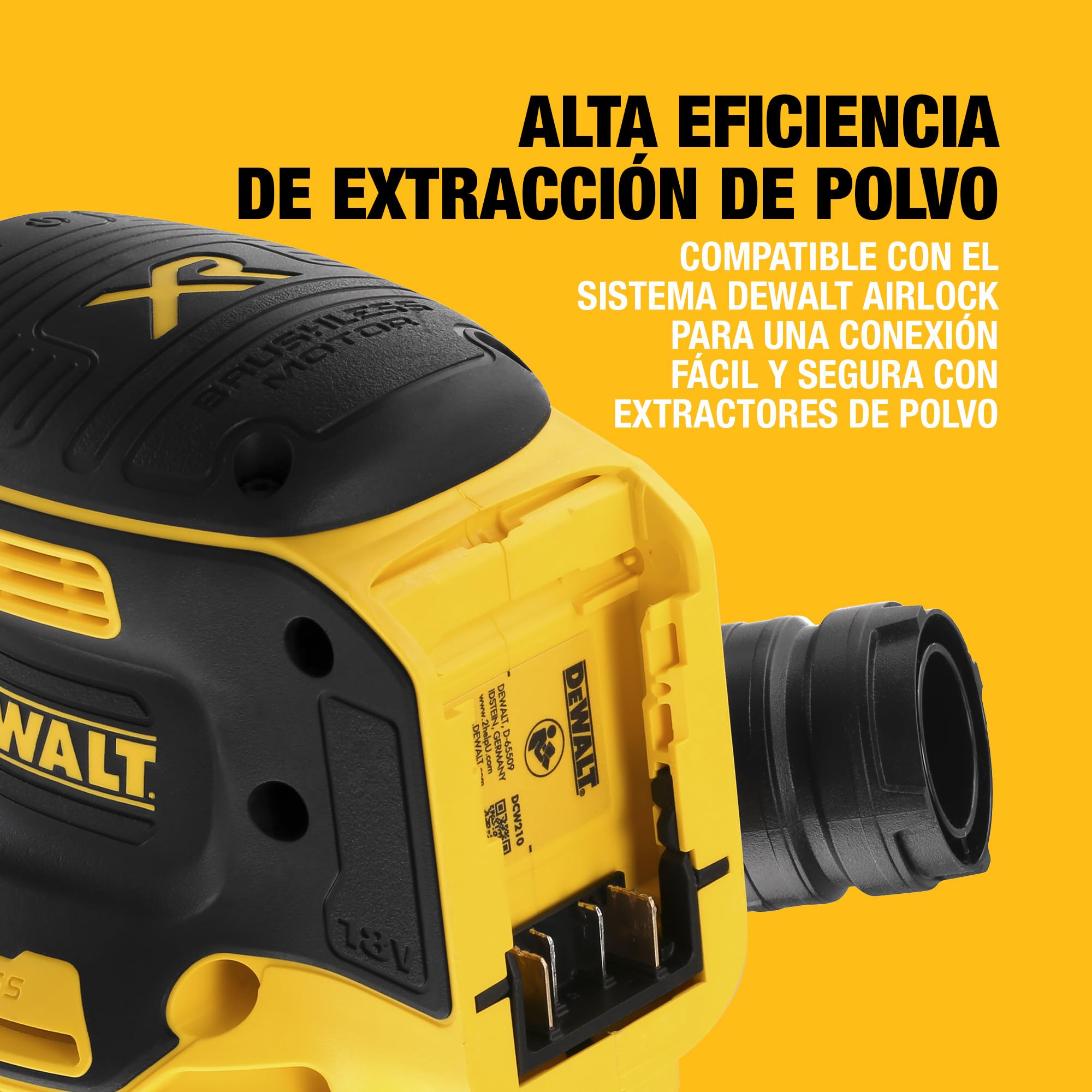 DEWALT Lijadora sin escobillas de 125 mm, 18V XR, Sin batería ni cargador, DCW210N-XJ