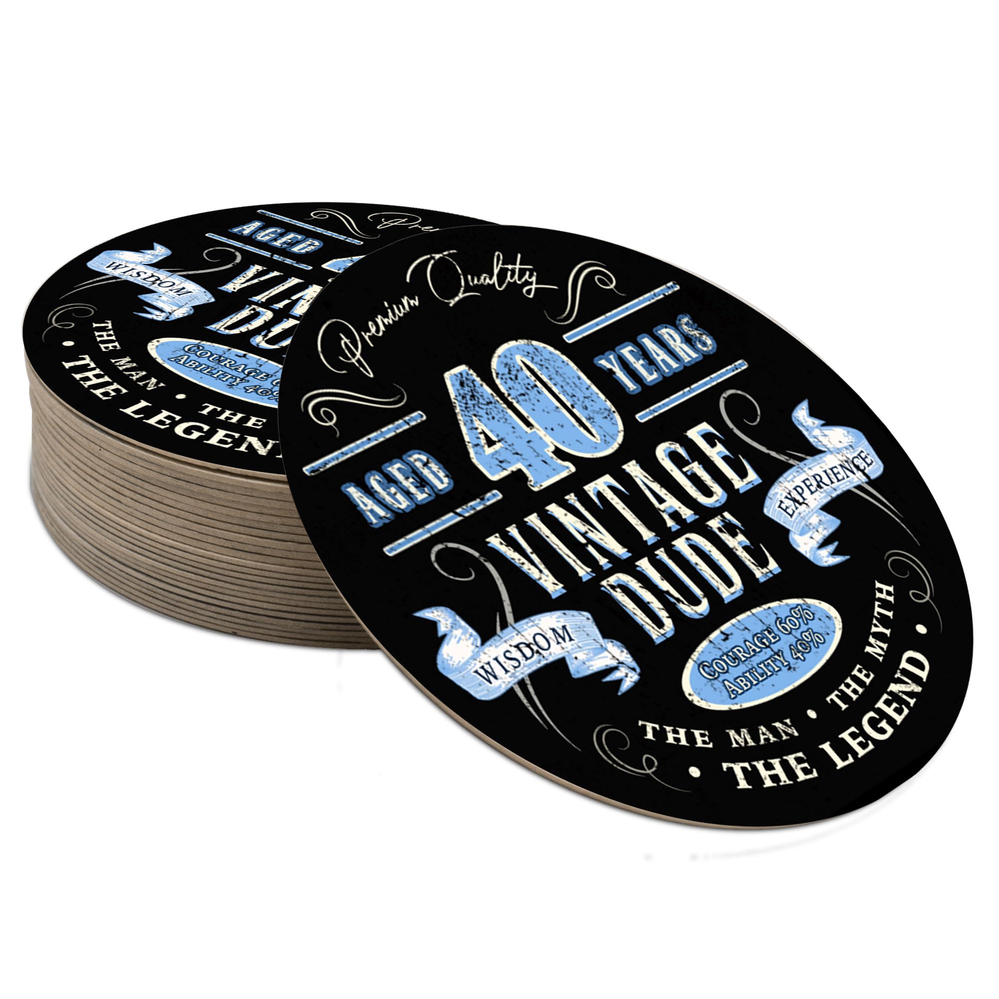 40th Birthday Beer Mats Drinks Coasters for Men - Cardboard Party Table Decorations Accessories Gifts for Home Bars Pubs Parties - Dude - Pack of 24