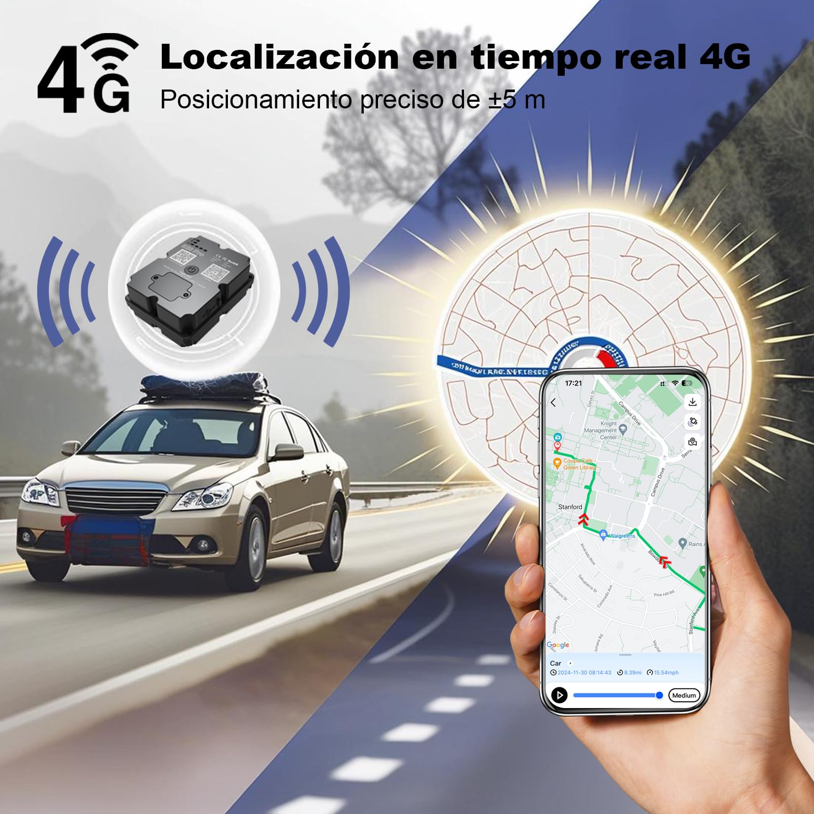 Rastreador GPS para vehículos, 100% Impermeable, magnético, 4G LTE, batería de Larga duración, Alcance de 2 a 7 Millas, Distancia ilimitada, Requiere suscripción, alertas múltiples, rastreador Oculto