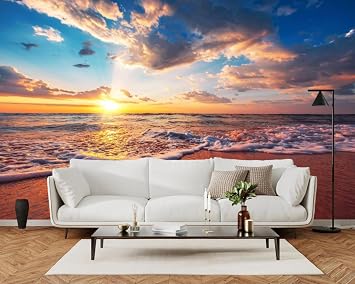 Sunny Beach 3D Custom Wallpaper, Ocean Scenery Art Decor Paintings Mural,for Kids Room Living Room Dining Room Home Decor Office Bedroom Its Not Peel and Stick-48" W x 36" H/122x91cm