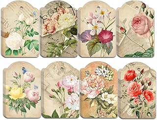 80pcs Vintage Flower Hanging Tags Card Blank Gift Tags with String Flowe...