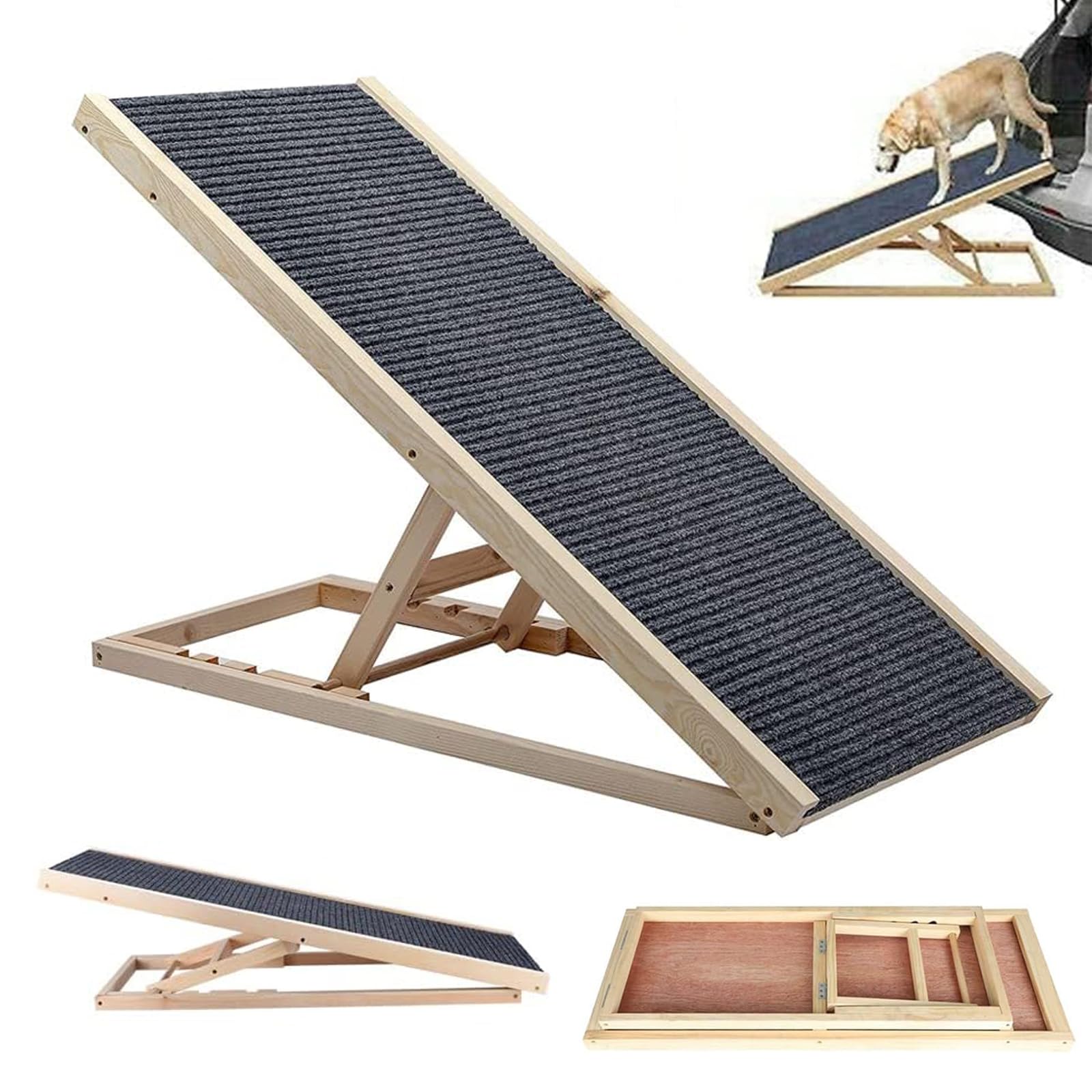 4 Adjustable Height Dog Vehicle Ramps,Non-slip Wooden Pet Car Ramp for Small Medium Large Dogs,Folding Dog Cat Stair,Pet Ramp Car Dogs Ladder, Portable Pet Stair Step for Bed Sofa,100x40x30/40/50/60cm