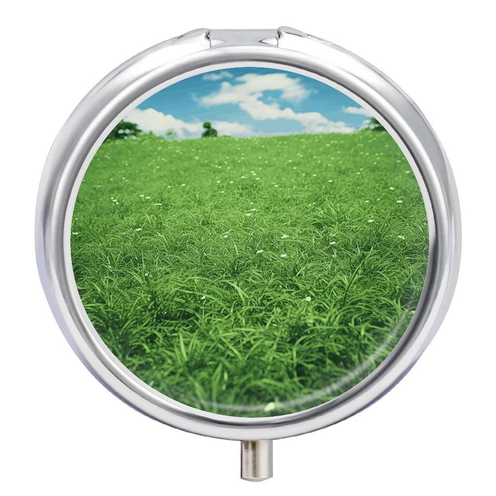 Pill Box Portable Green Lawn Pill Case Cute Pill Organizer for Vitamins Supplements