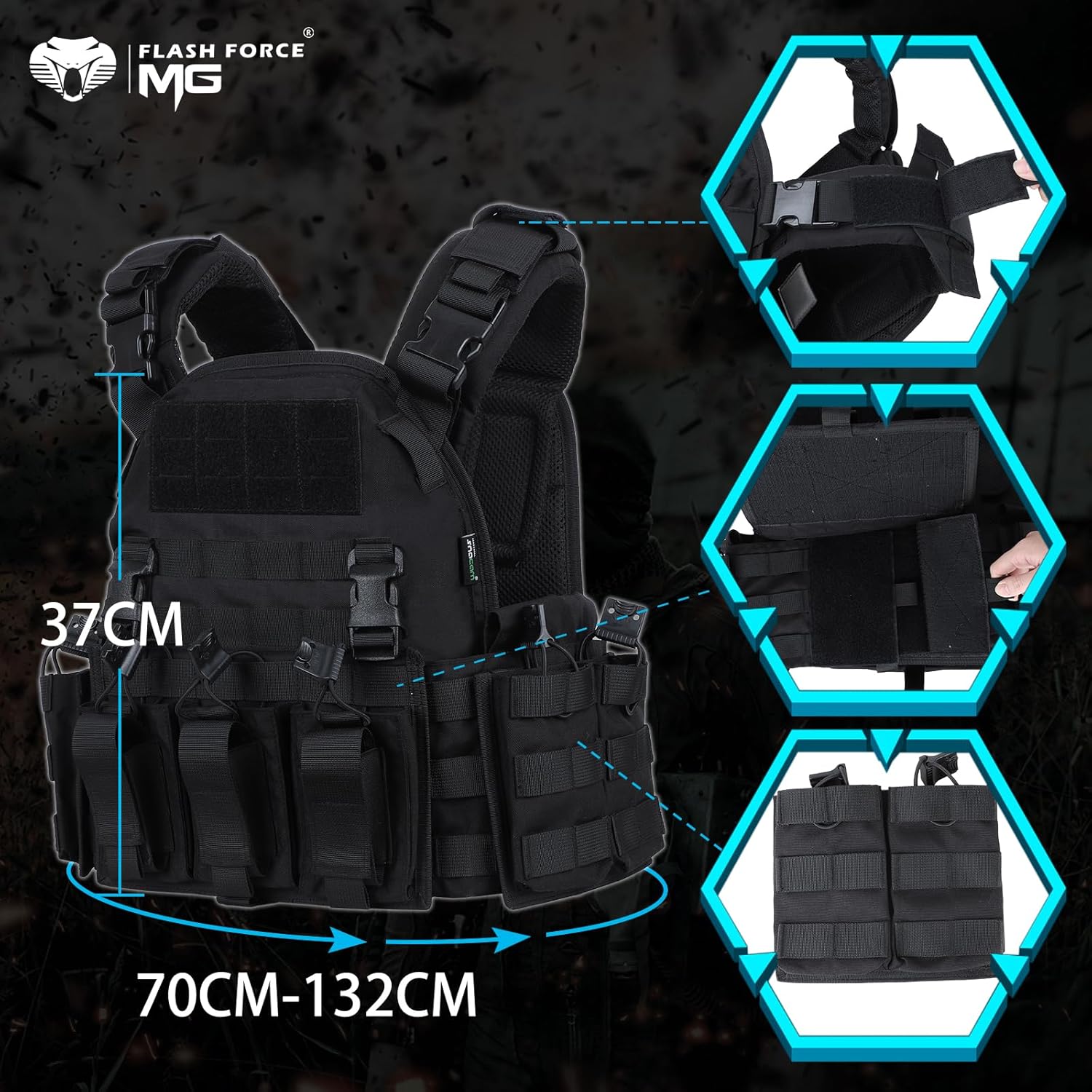 MGFLASHFORCE Tactical Vest Molle Airsoft Vest for Men - Image 3