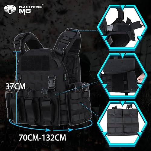 Miniatura 3 de MGFLASHFORCE Chaleco táctico Molle Airsoft chaleco para hombre Negro