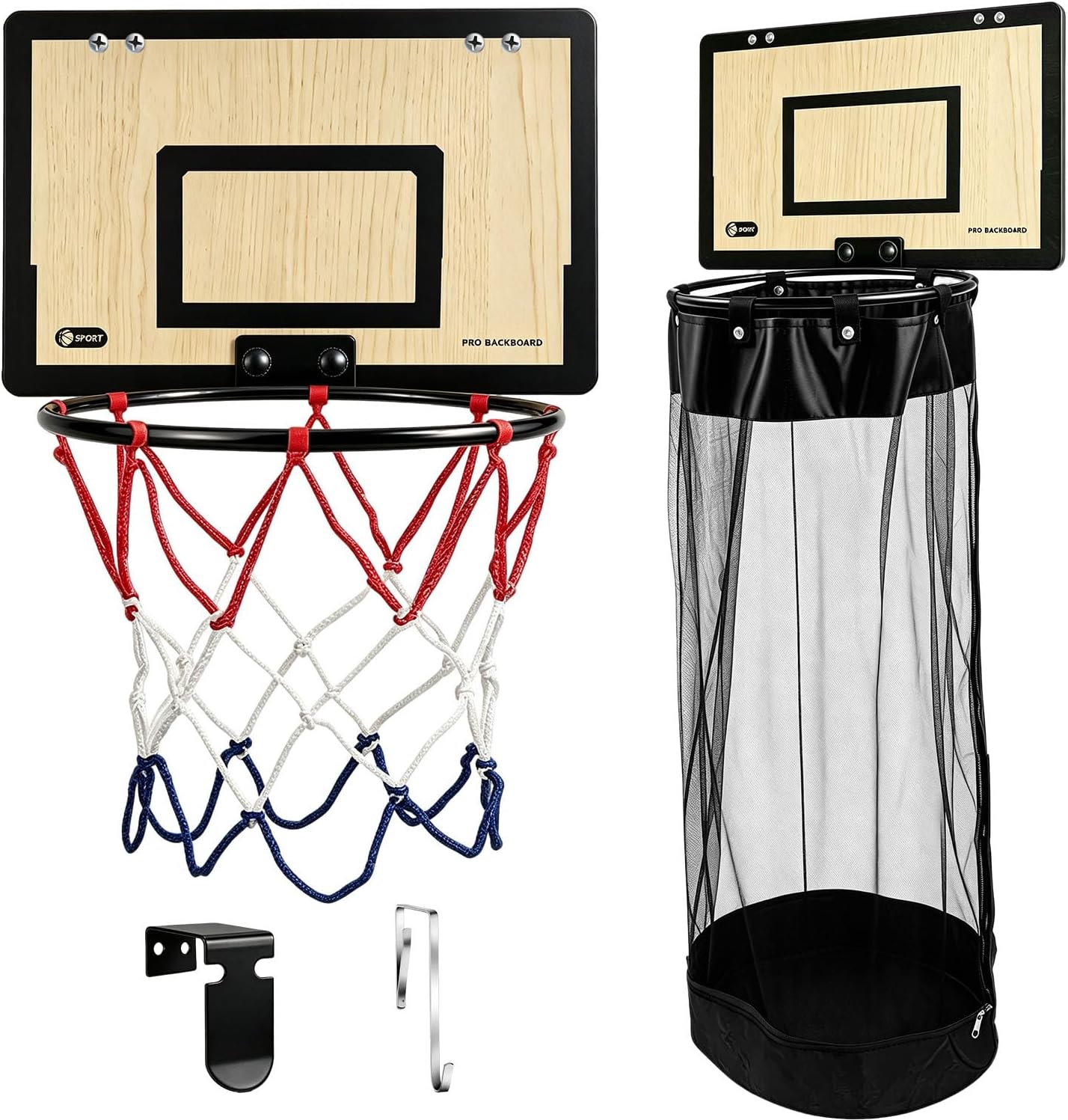 Wooden Basketball Laundry Hamper, Over-the-Door Hoop Laundry Basket
