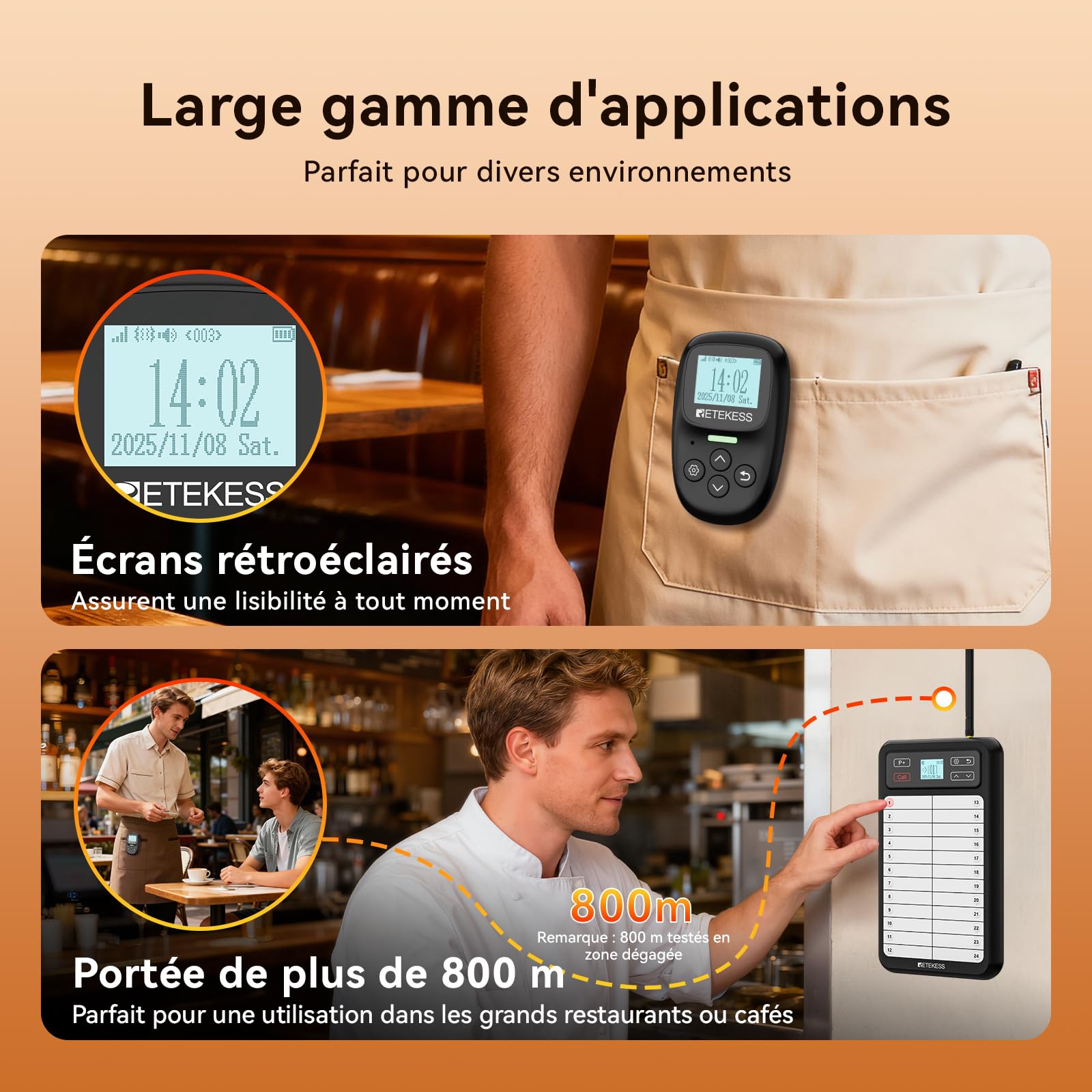 Retekess TD037 Bipeur Restaurant, Système de Bipeur avec Clavier 24 Touches, Facile à Utiliser, Clignotant et Sonore, 6 Bipeurs Inclus pour Restaurants, Cafés, Bars et Hôtels