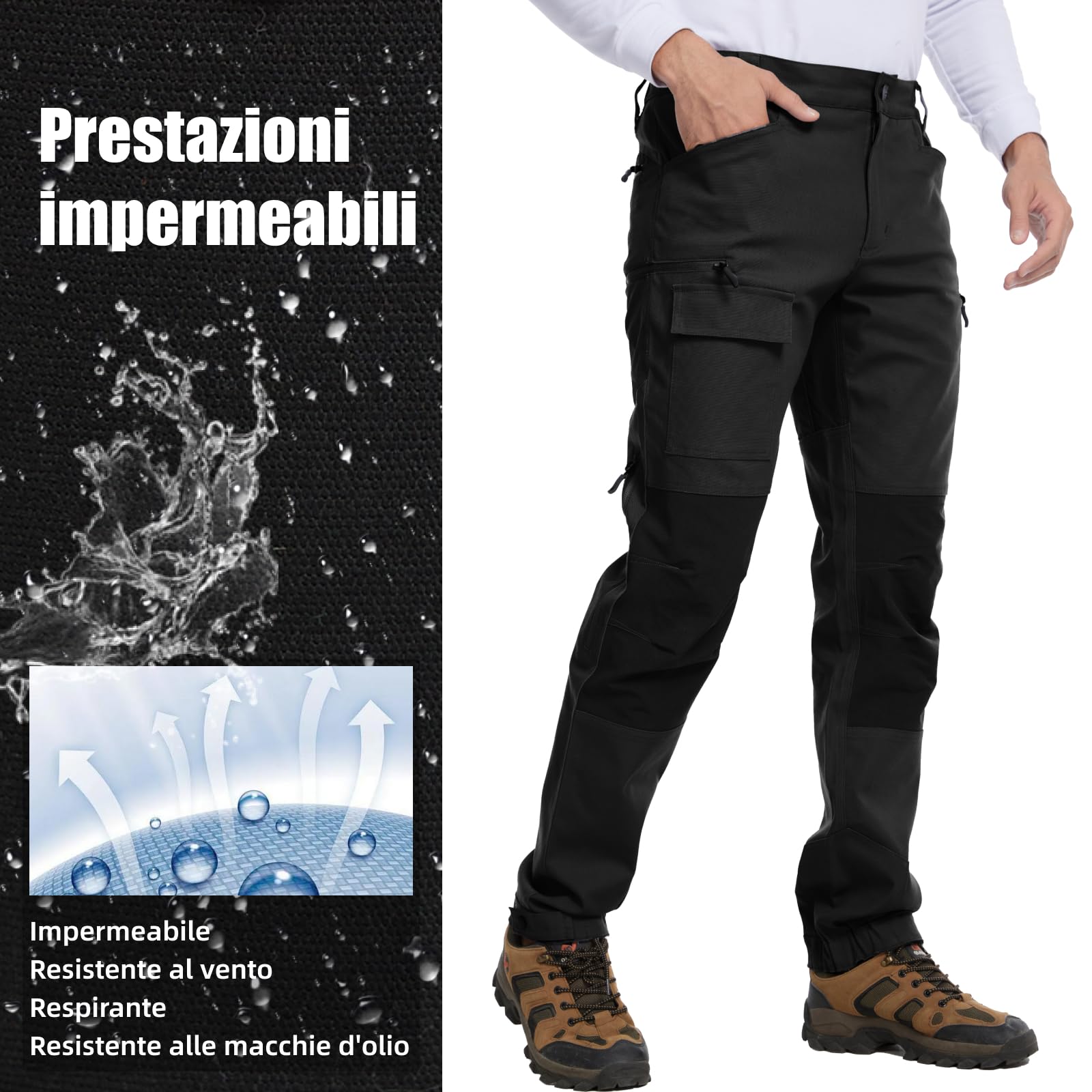 WORK IDEA Pantaloni da Trekking da Uomo, Elasticizzati, Slim Fit, Impermeabili, Adatti per attività all'aperto