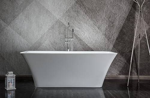 Miniatura 2 de Vinter - Bañera de acrílico independiente de fondo plano (59 pulgadas), color blanco