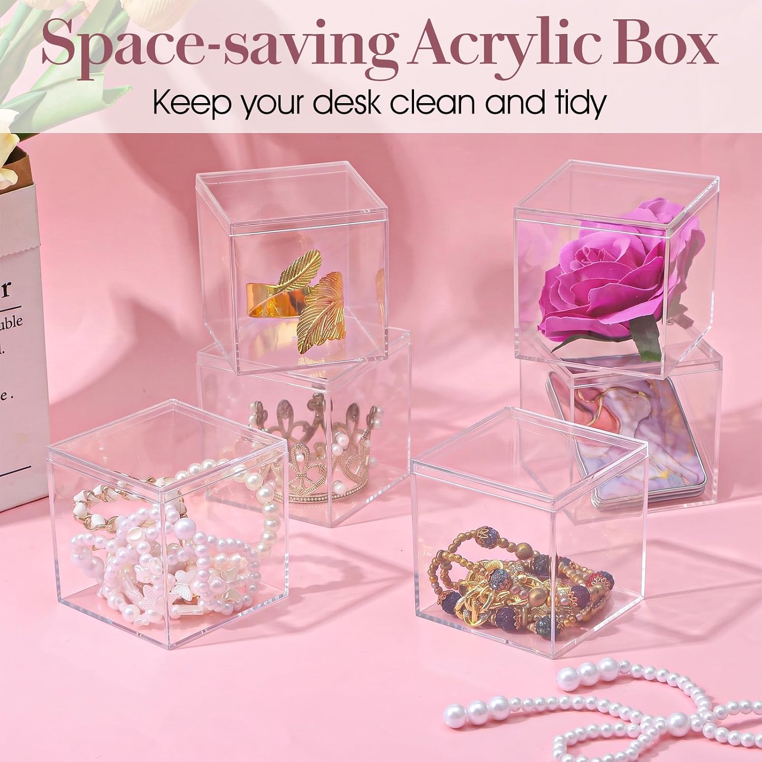Kuyeyzu 24 Pcs 3 x 3 x 3 Inch Clear Acrylic Box with Lid Small Acrylic Box Plastic Square Cube Storage Container for Candy Jewelry Display