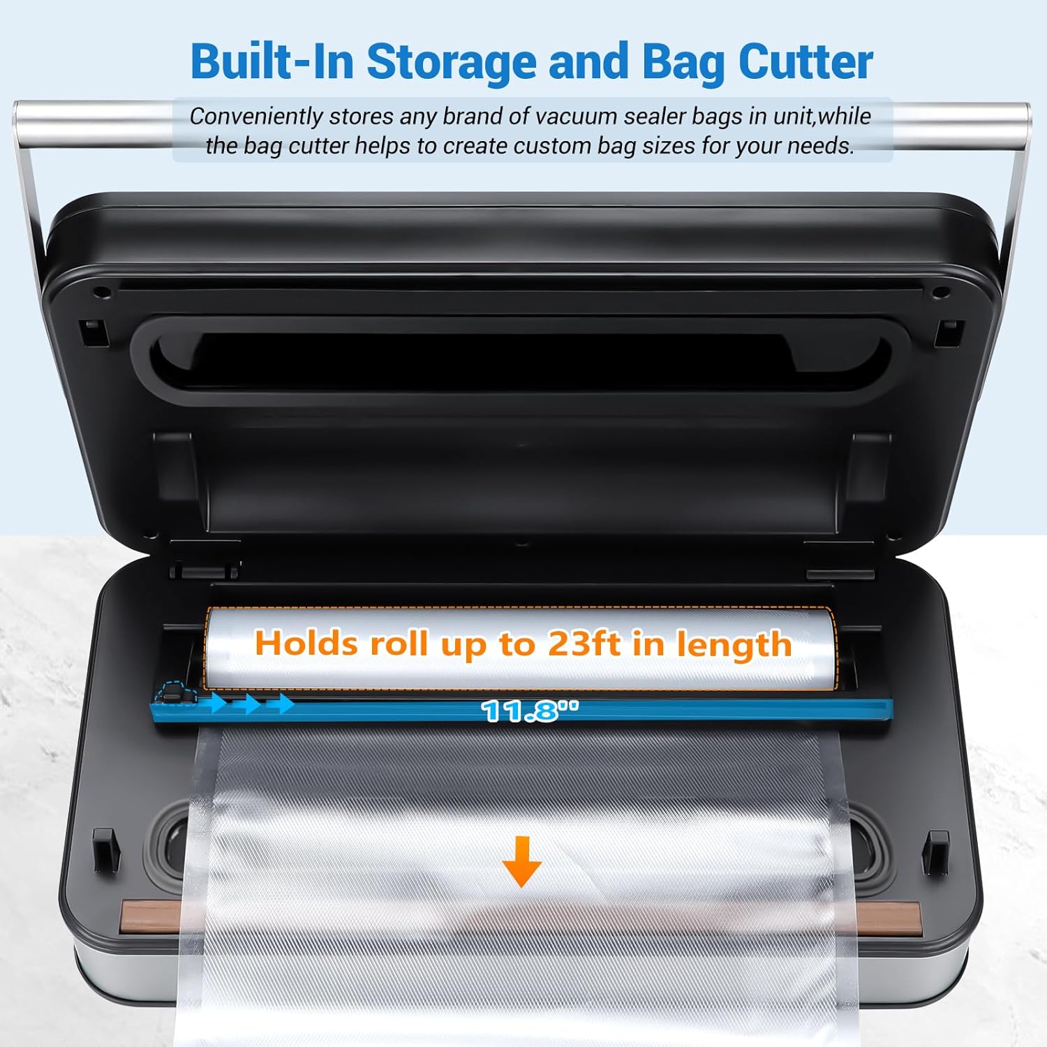 Inkbird INK-VS04 Vacuum Sealer Machine with built-in bag storage and cutter.