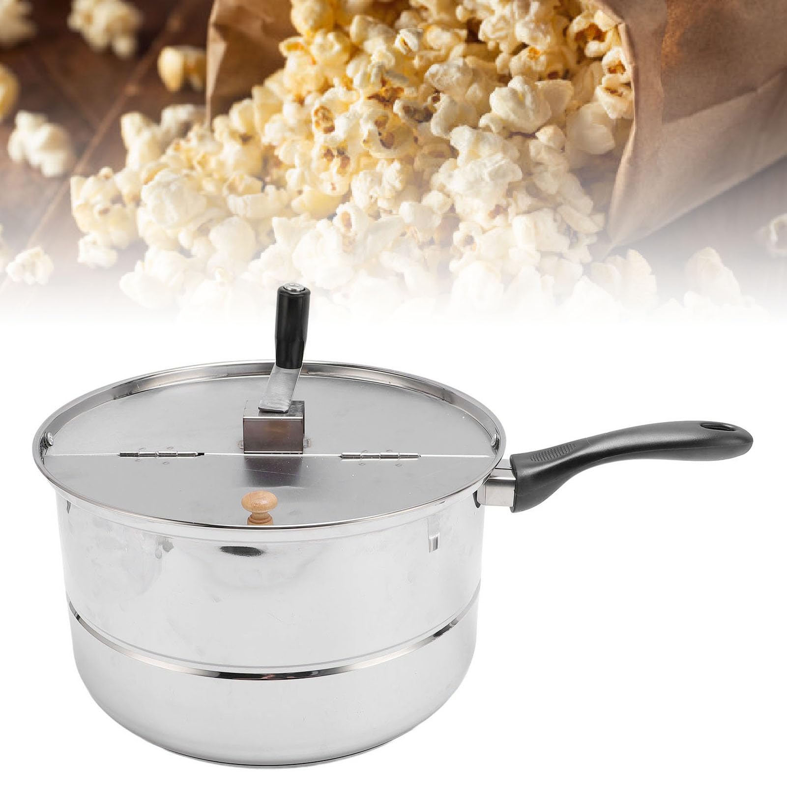 Popper Popcorn Cottura, Produttore di Popcorn in Acciaio Inossidabile con Manovella a Mano, Pentola Popcorn per Pentola a Induzione a Gas, Produttore di Popcorn a Mano Manuale