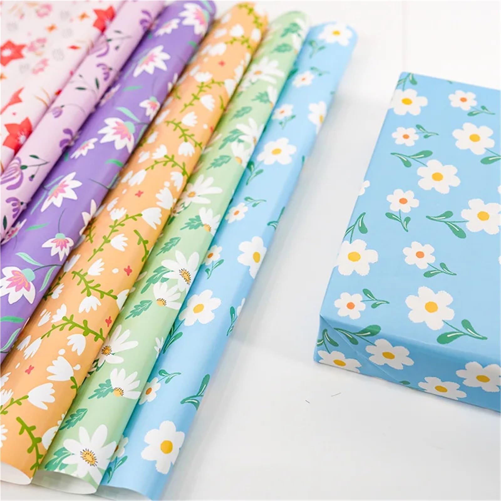 6 rollos de hojas papel regalo florales en rollo 50x70 cm para Cumpleaños, Bodas