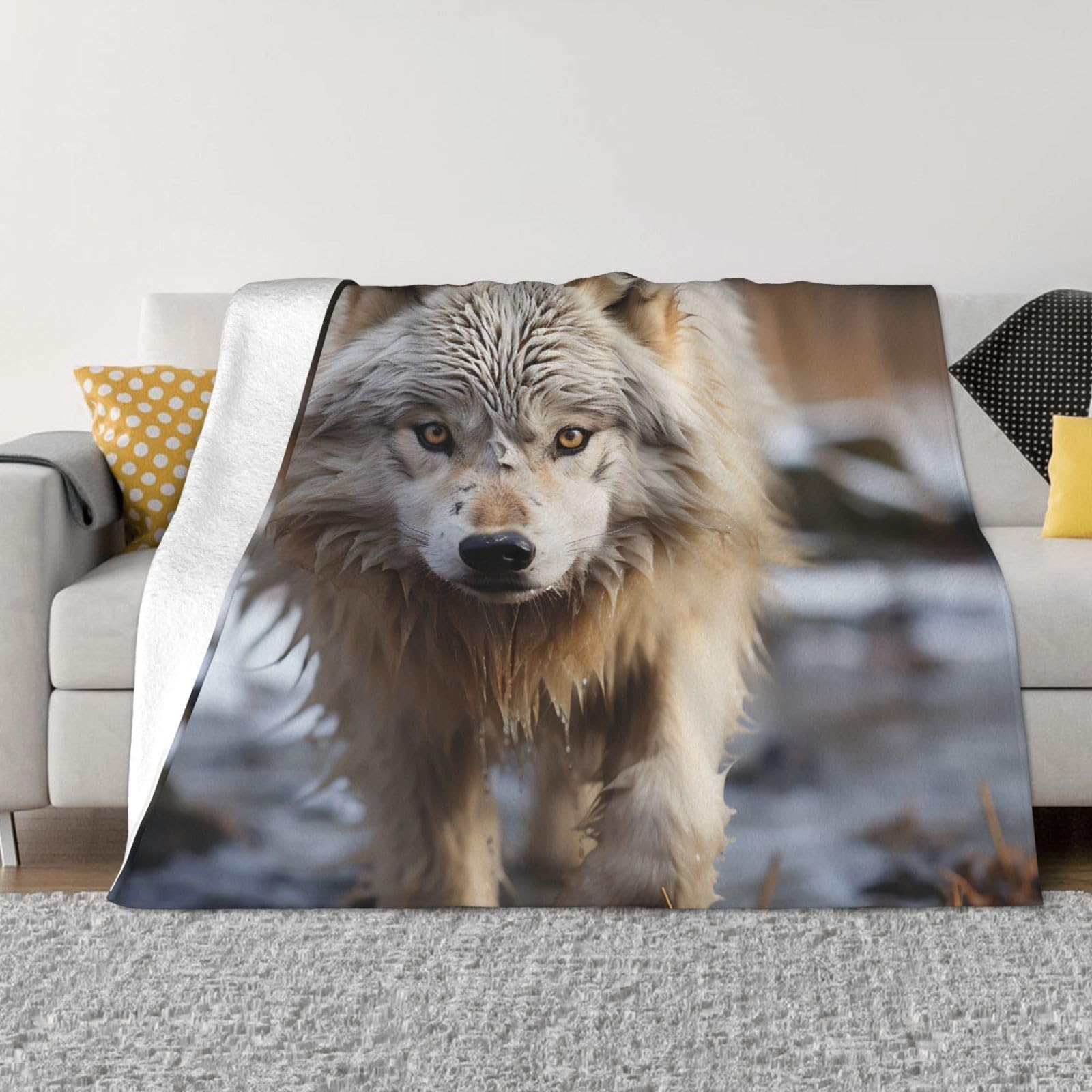 KLOPH Walking Wolf Throw Blanket 80"x60" Flannel Fluffy Warm Blanket for Couch, Reversible Plush Blankets for Bed, Comfy Fuzzy Blanket for Sofa, Plush Lightweight-Blankets for All Season