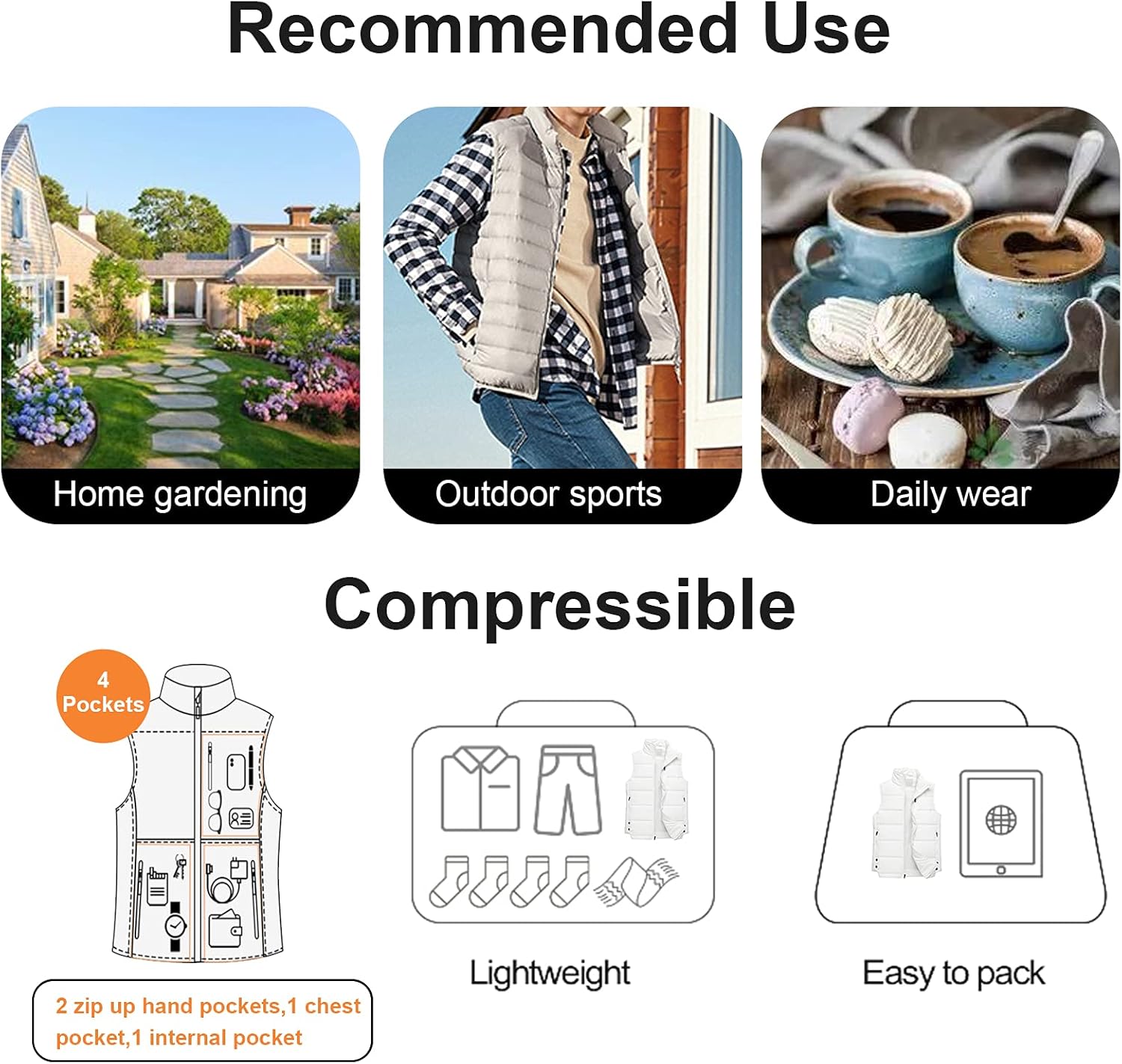 Chrisuno Men's Puffer Vest Casual Stand Collar Quilted Waistcoat Outdoor Padded Ski Vest - Image 5