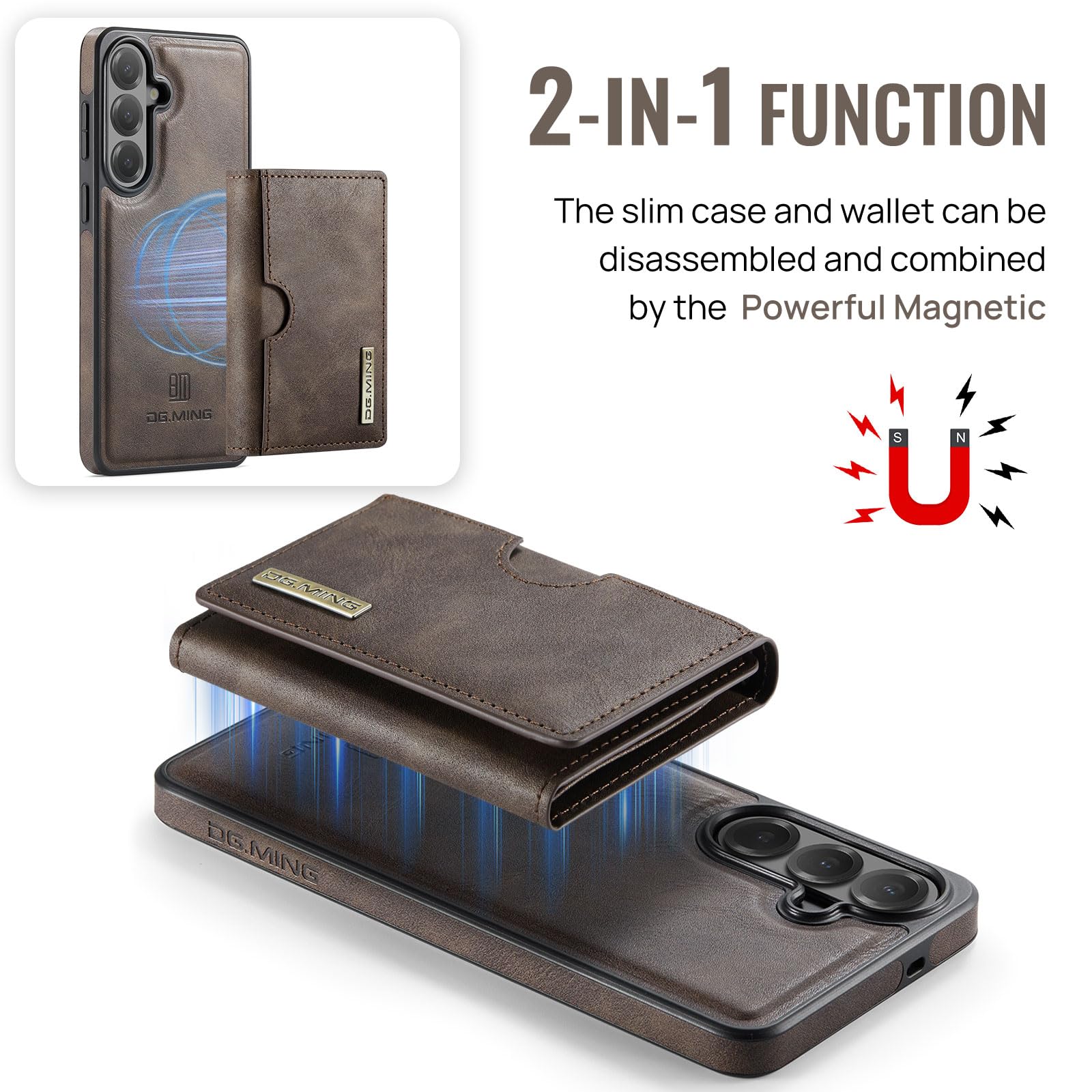 Asuwish Custodia per telefono per Samsung Galaxy S26 5G Portafoglio magnetico staccabile con ricarica wireless e blocco RFID Porta carte di credito Flip Stand S 26 26S G5 SM-S942U Donne Uomini Caffè