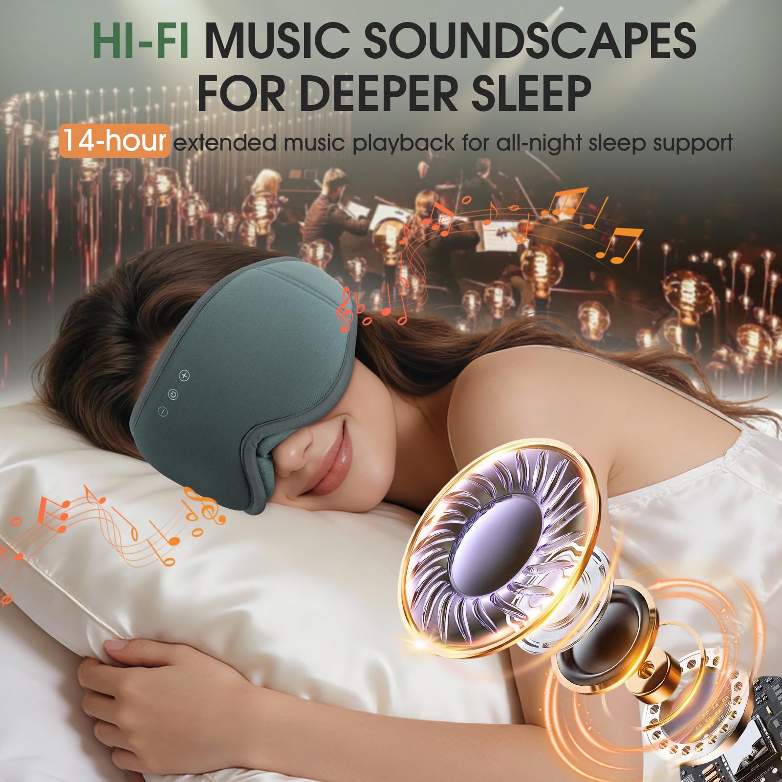 MUSICOZY Masque de sommeil en coton de bambou bio MI XI Gris foncé