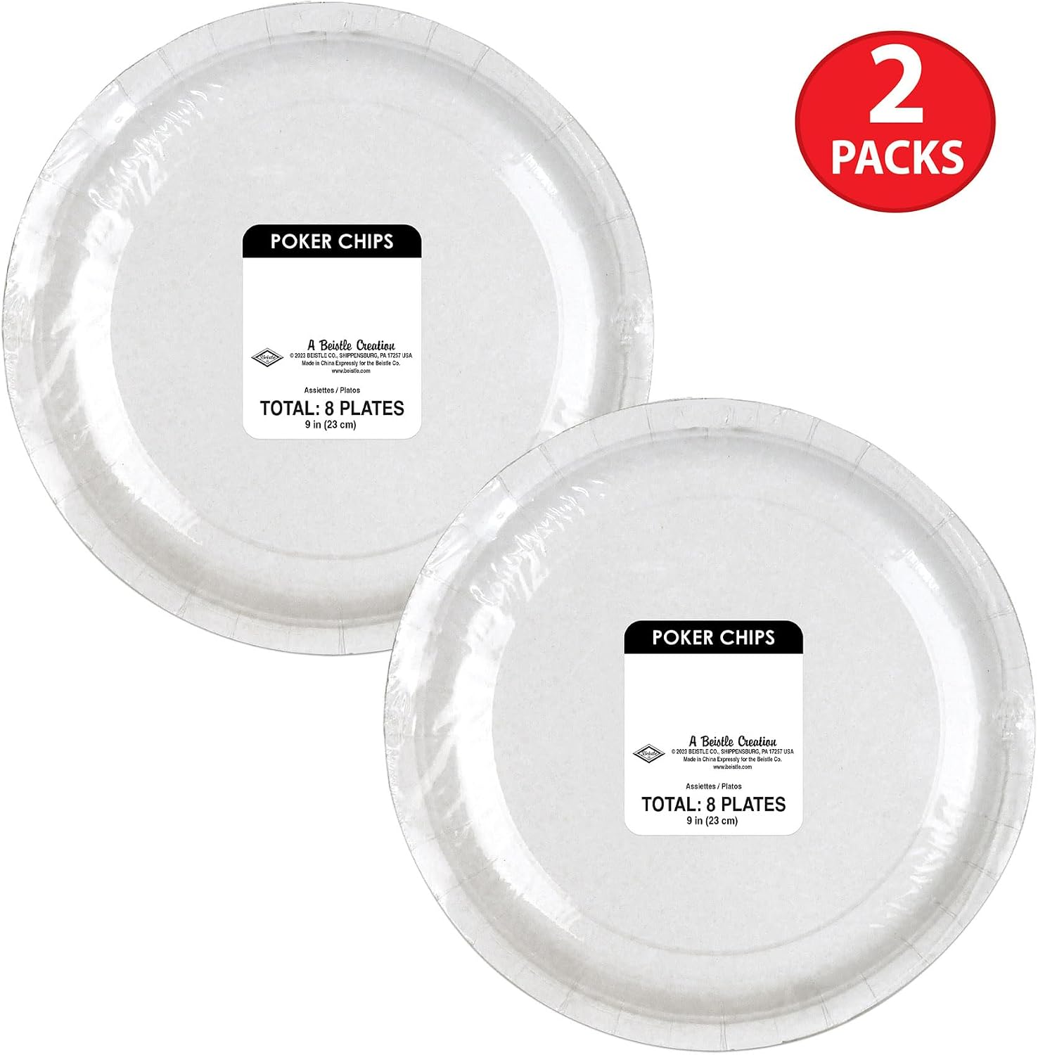 Beistle 16 Piece 9" Poker Chips Casino Themed Tableware Paper Plates for Las Vegas Party Supplies
