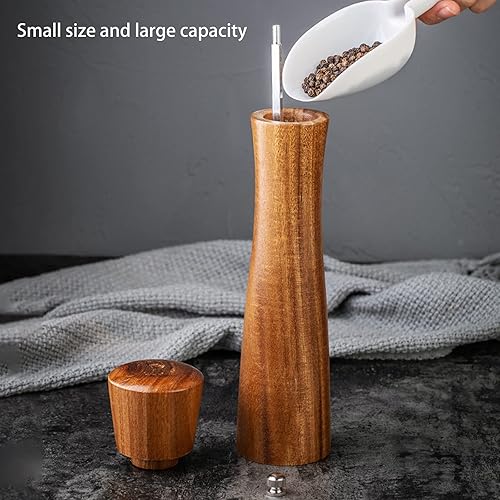Miniatura 4 de Liampo Molinillo manual de sal y pimienta, ajustable, molinillo de pimienta de madera recargable, 8 pulgadas