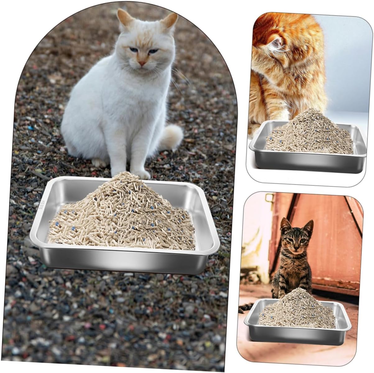 Stainless Steel Cat Litter Box Durable Litter Pan for Kittens Easy to Potty Tray for Small Cats and Small Pets Like Hamsters and Rabbits
