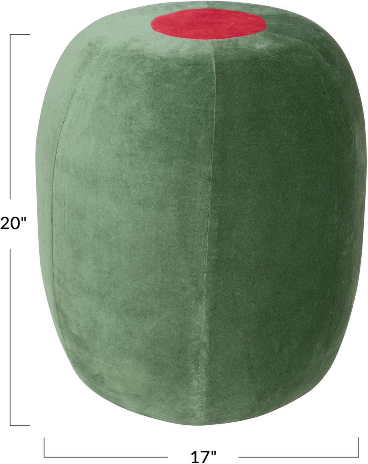 Creative Co-Op Cotton Velvet Upholstered Olive Shaped Stool, Green & Red