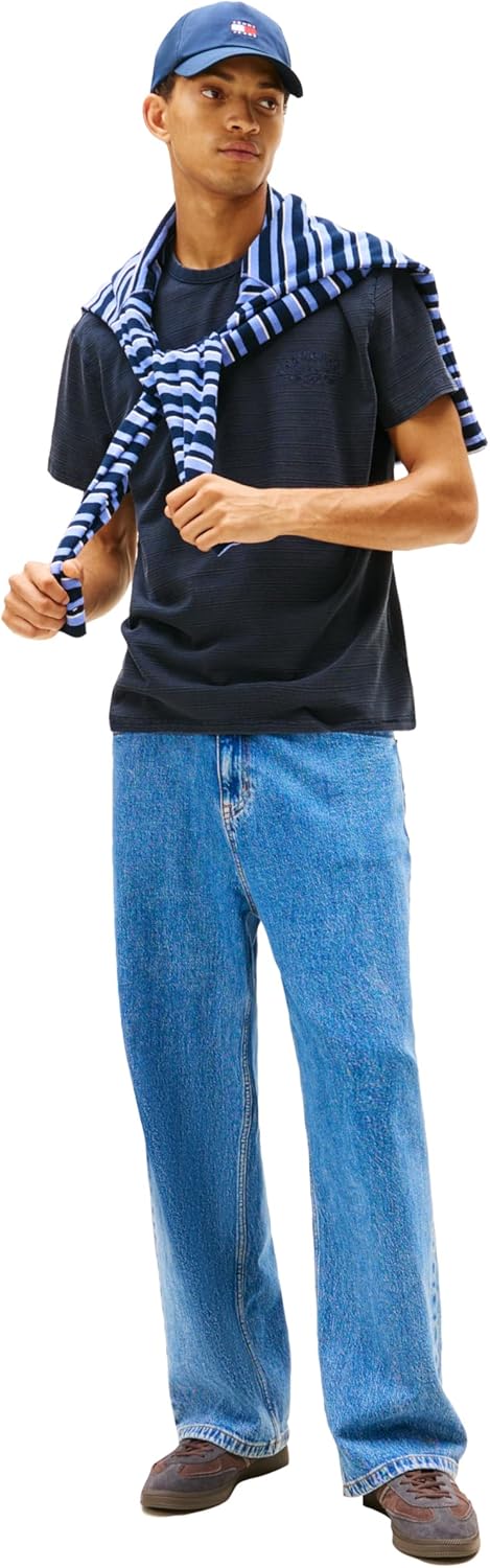 Tommy Jeans Mens Short Sleeve Cotton Graphic T-Shirts with Embroidered Tonal Logo - Image 3