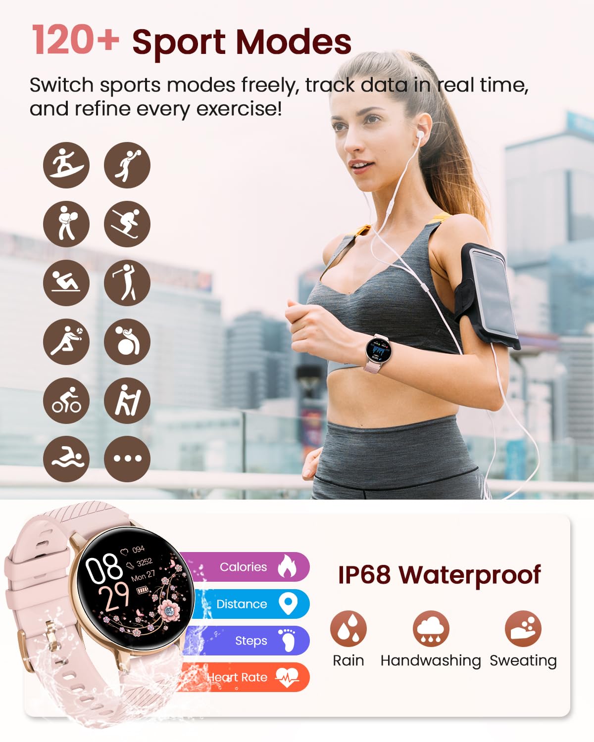 SWGOTA Smartwatch Donna con Chiamate WhatsApp, 1,39" HD Orologio Fitness con 120 Sports 24H Cardiofrequenzimetro, SpO2 Sonno Ciclo Mestruale Smart Watch IP68 Notifiche Calorie per Android iOS Oro