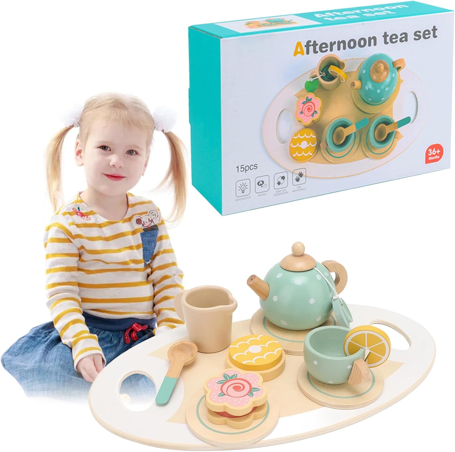 Wooden Tea Set for Toddlers Toy Tea Set Afternoon Tea Party Set for