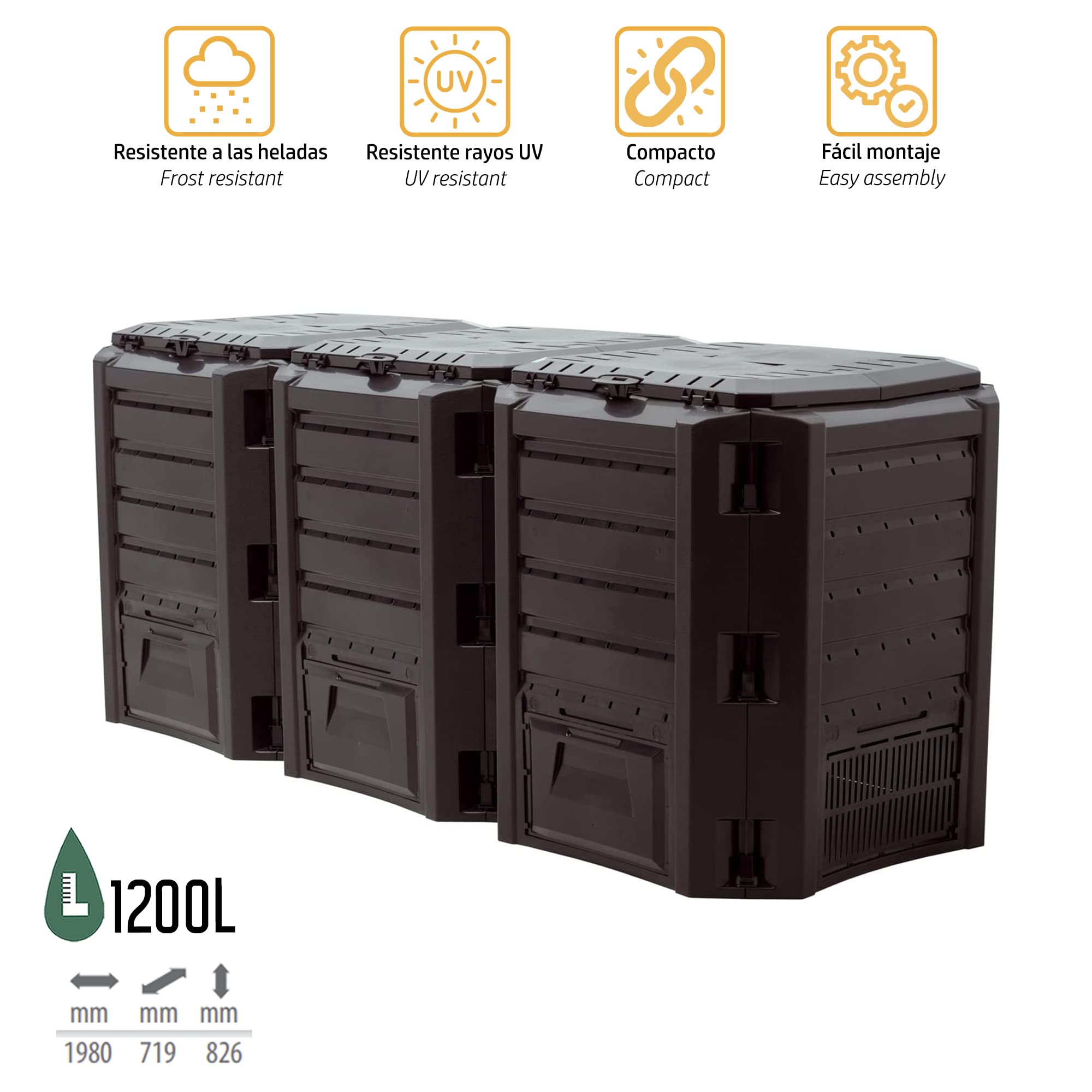 Prosper Plast IKLM1200C-S411 198 x 71,9 x 82,6 cm Módulo "Compogreen" Composter - Negro (3 módulos = 67 piezas)