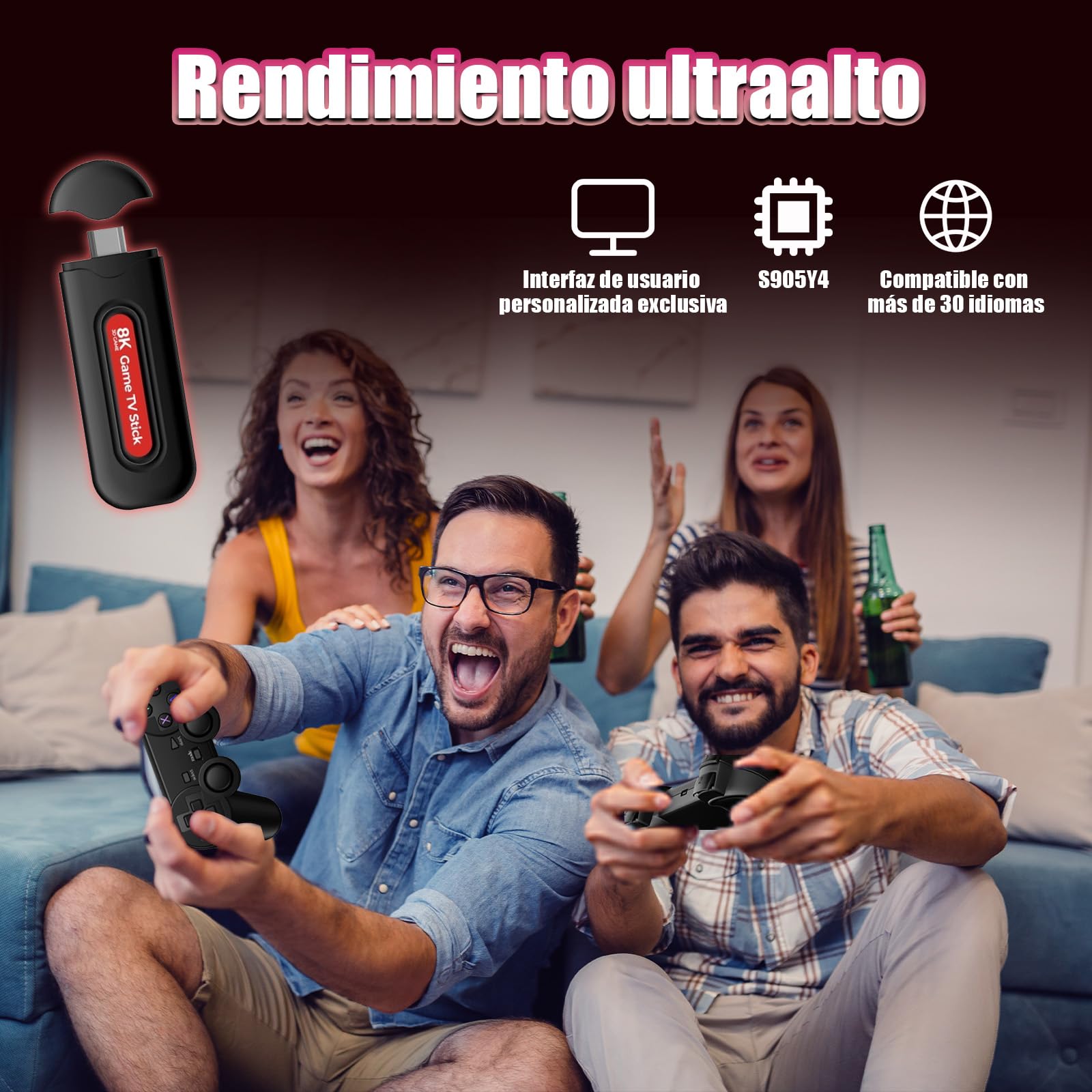 Q9 Pro Game Stick 4K – 49000 Juegos Retro + Android 14 Con 2 Mandos Inalámbricos