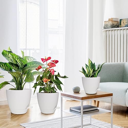 Miniatura 13 de Macetas de interior de 7/6.5/6/5.5/5 pulgadas con riego automático para plantas de interior con orificio de drenaje, macetas de plástico para Verde