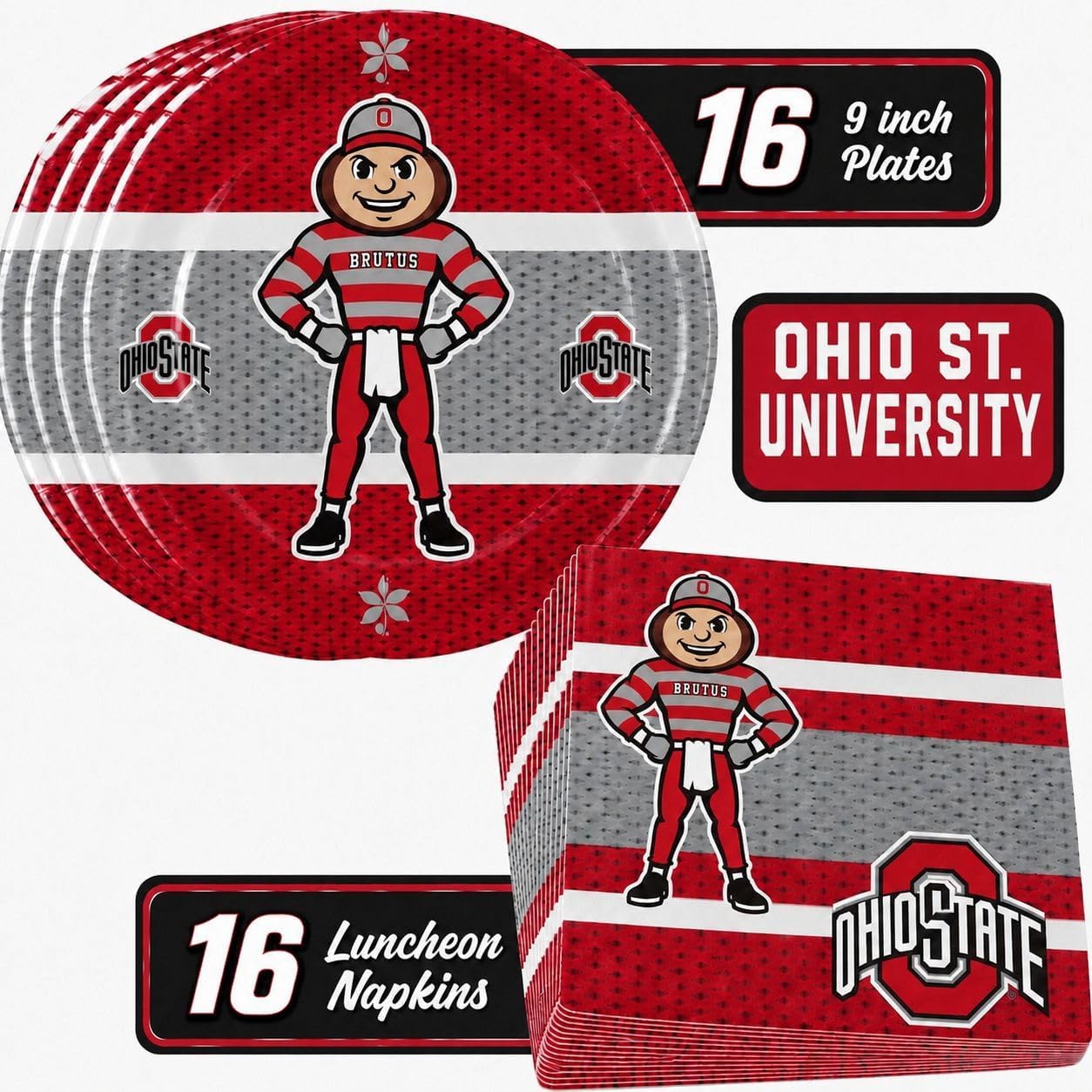 Ohio State Buckeyes-Party Set-16 Plates & Napkins-Tailgate Decor-Havercamp