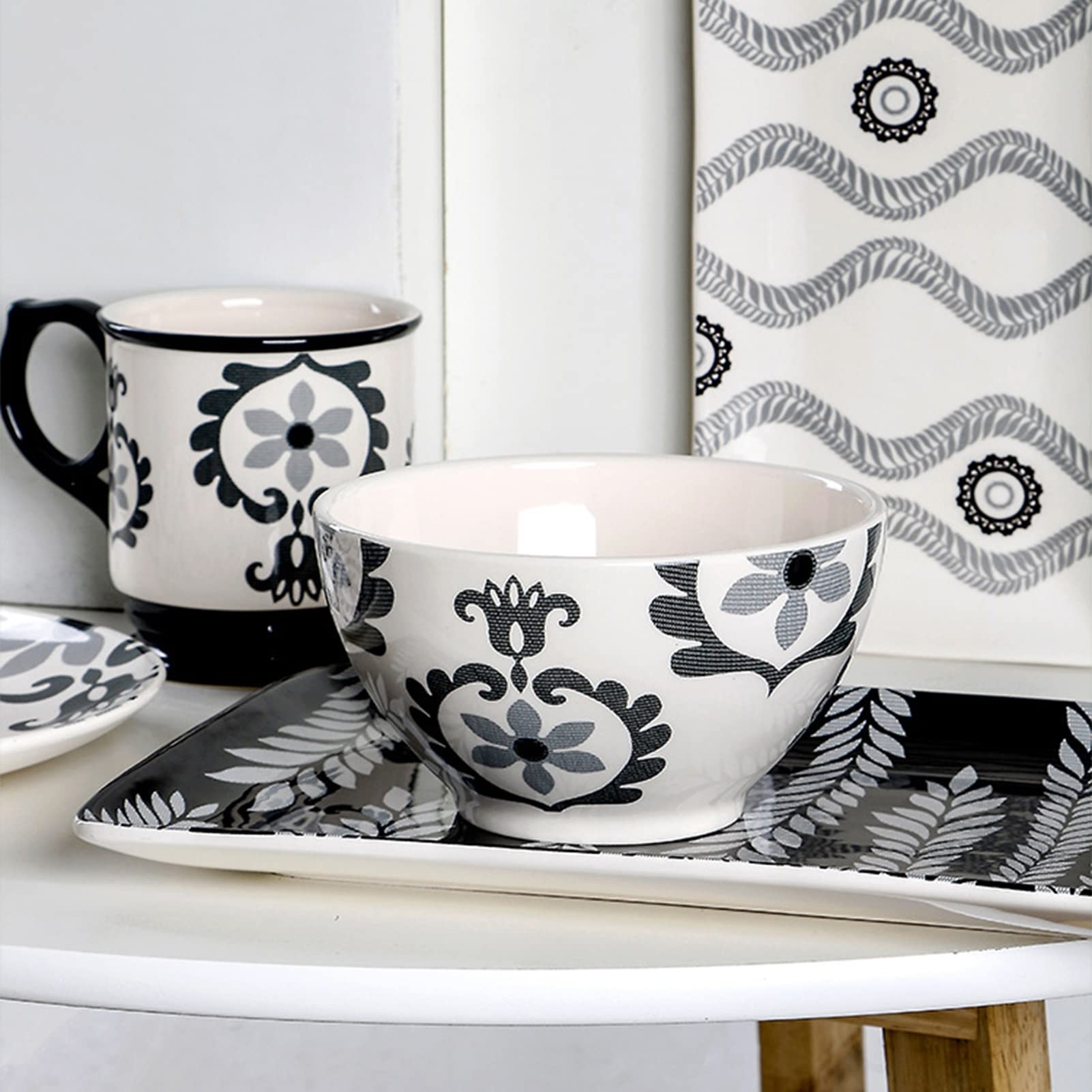 35-częściowy zestaw naczyń z porcelany, kompletny zestaw dla 8 osób, zestaw naczyń z talerzami, kubkami i miskami, nadaje się do kuchenki mikrofalowej i zmywarki