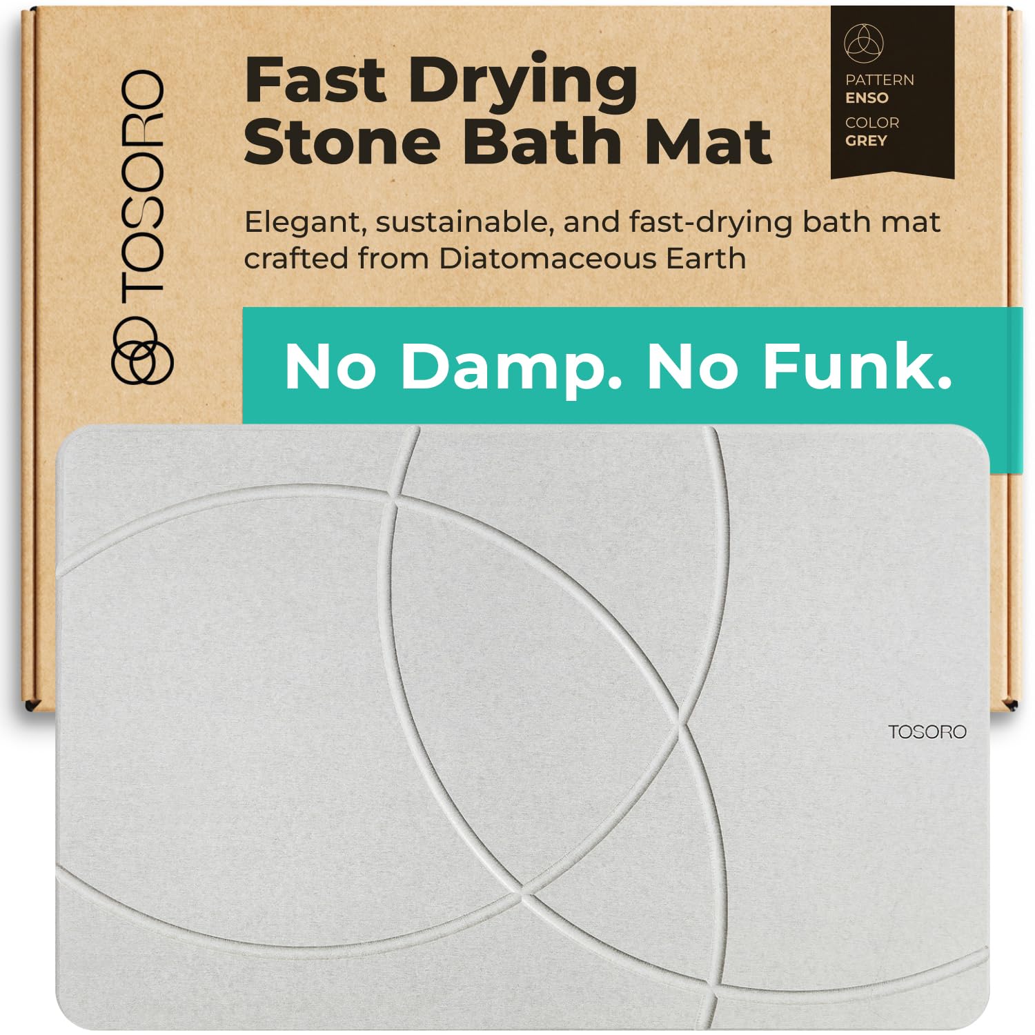 TOSORO - Stone Bath Mat Diatomaceous Earth Shower Mat Non-Slip Super Absorbent Diatomite Stone Bath Mats for Bathroom Floor Quick Drying Natural Easy to Clean (23.5 x 15) - Grey