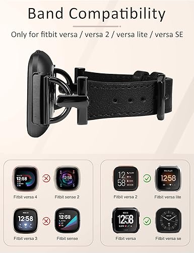Miniatura 3 de Wearlizer Correa de cuero compatible con Fitbit Versa 2 correas para mujer, elegante correa de cuero delgada con hebilla de metal en forma de D para