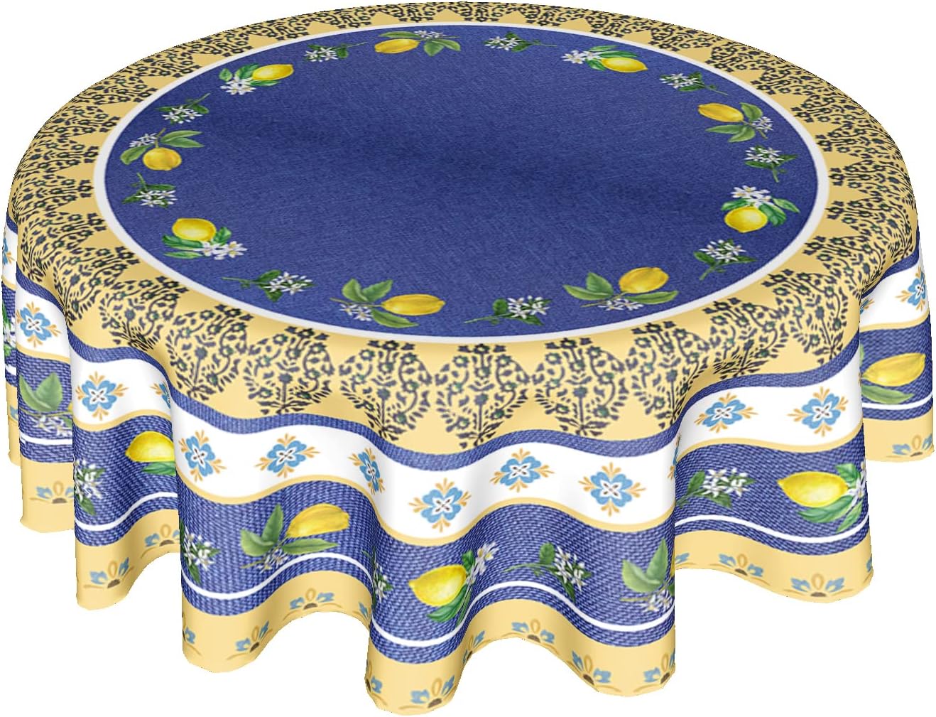 ABSOP Yellow and Blue Tablecloth Round 60 Inch Spring