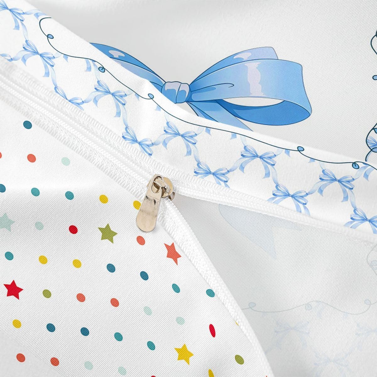 jejeloiu Bow Duvet Cover Toddler Size Blue Bowknot Bedding Set Breathable Soft Cute Princess Style Comforter Cover 2Pcs Bedroom Decor