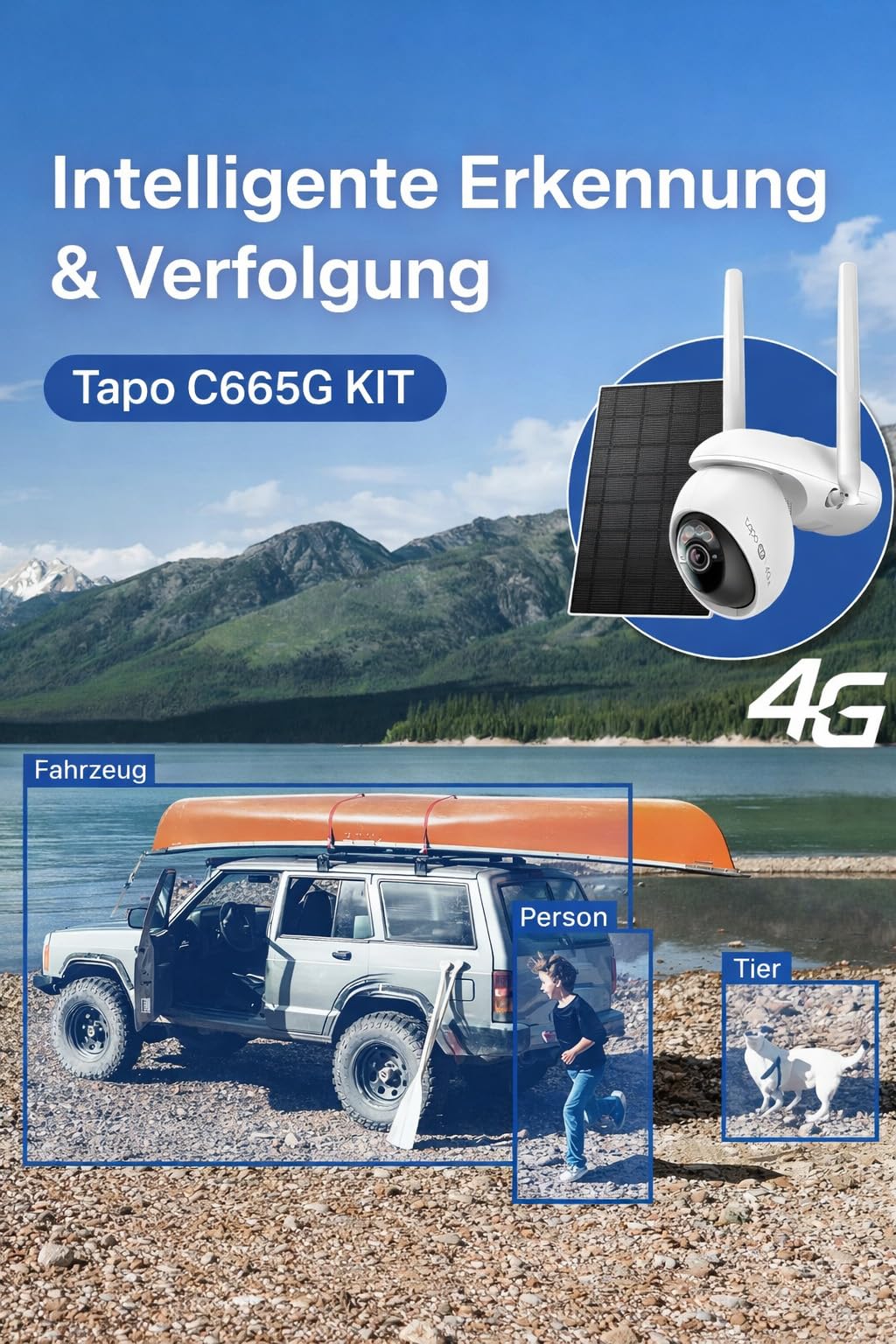 Tapo C665G KIT 4K 4G LTE Überwachungskamera mit SIM Kartenslot | Solar 360° Kamera mit 10000mAh Akku Outdoor | Unterstützt 4G & WLAN | Farbnachtsicht | Kostenlose KI-Erkennung | Lokale MicroSD & Cloud