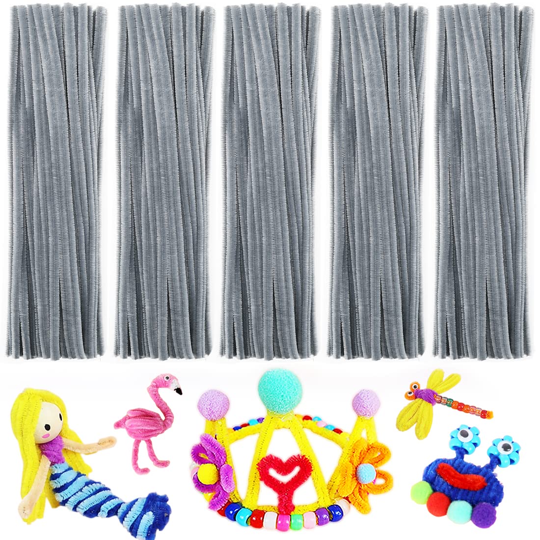 Pipe Cleaners - Craft Supplies for Arts &amp; Crafts (Grey)