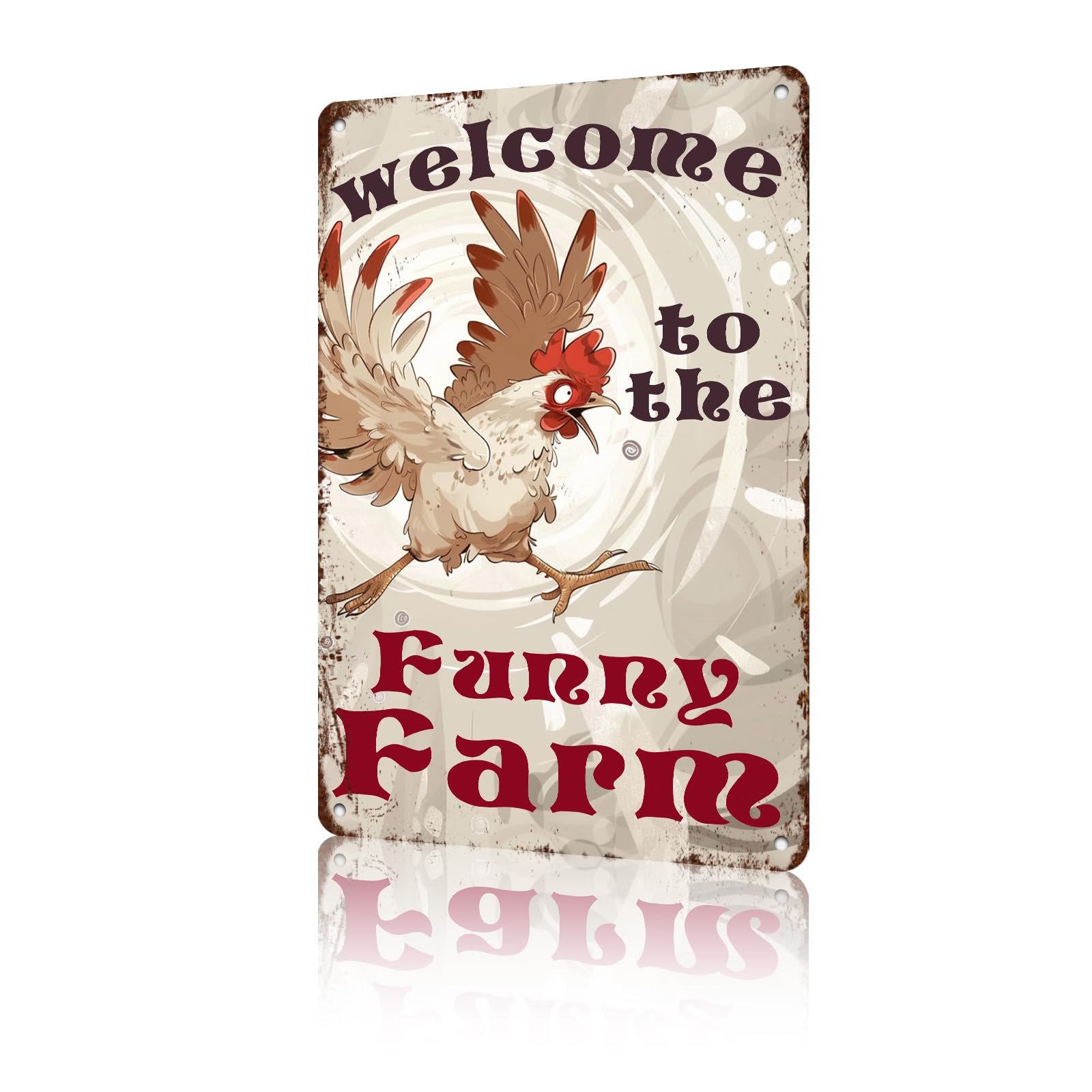 Anceky Metal Tin Sign Welcome To The Funny Farm Chicken Sign Retro Wall Decor for Home Farhouse Outside Yard Bar 12×8 Inch