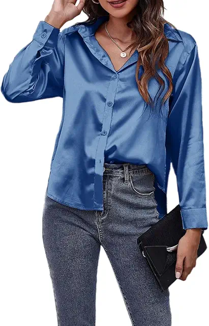 Satin Blouse Women - Elegant Long Sleeve V-Neck Silk Top