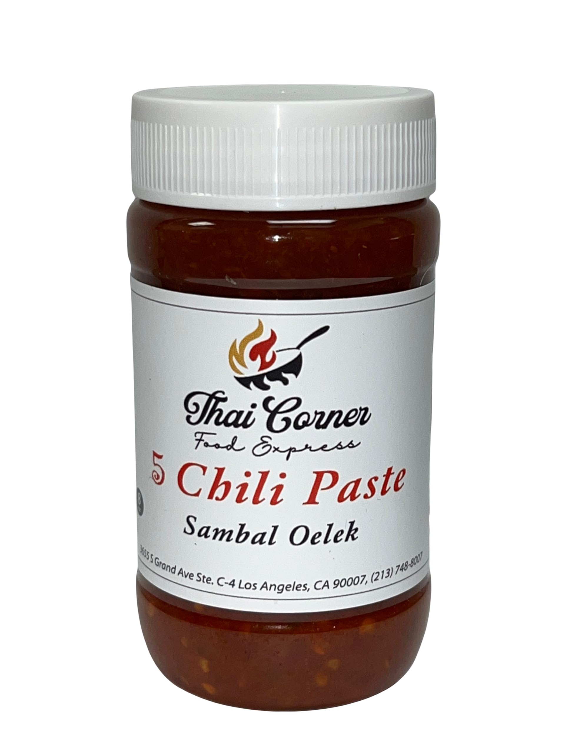 Generic Thai Corner Food Express 5 Chili Paste Sambal Oelek, 8 oz & 12 oz, Plastic Bottle, 100% vegan & gluten free, M, Extra spicy. (8 oz)