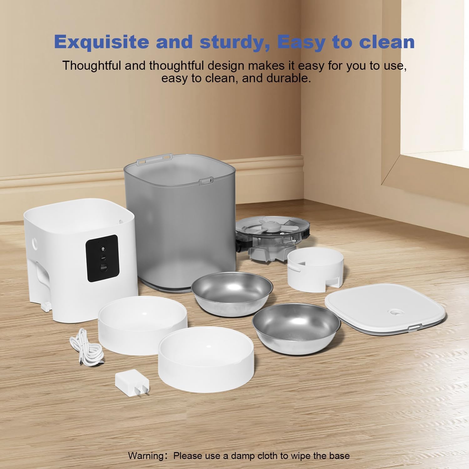 ANDOLL HOME 2.4G/5G Automatic Cat Feeder, 6L WiFi Cat Food Dispenser with 10s Voice Recorder, Double Bowl Pet Feeder up to 10 Meals per Day, Timed Feeder with Dry Food Sealed Ring (White)