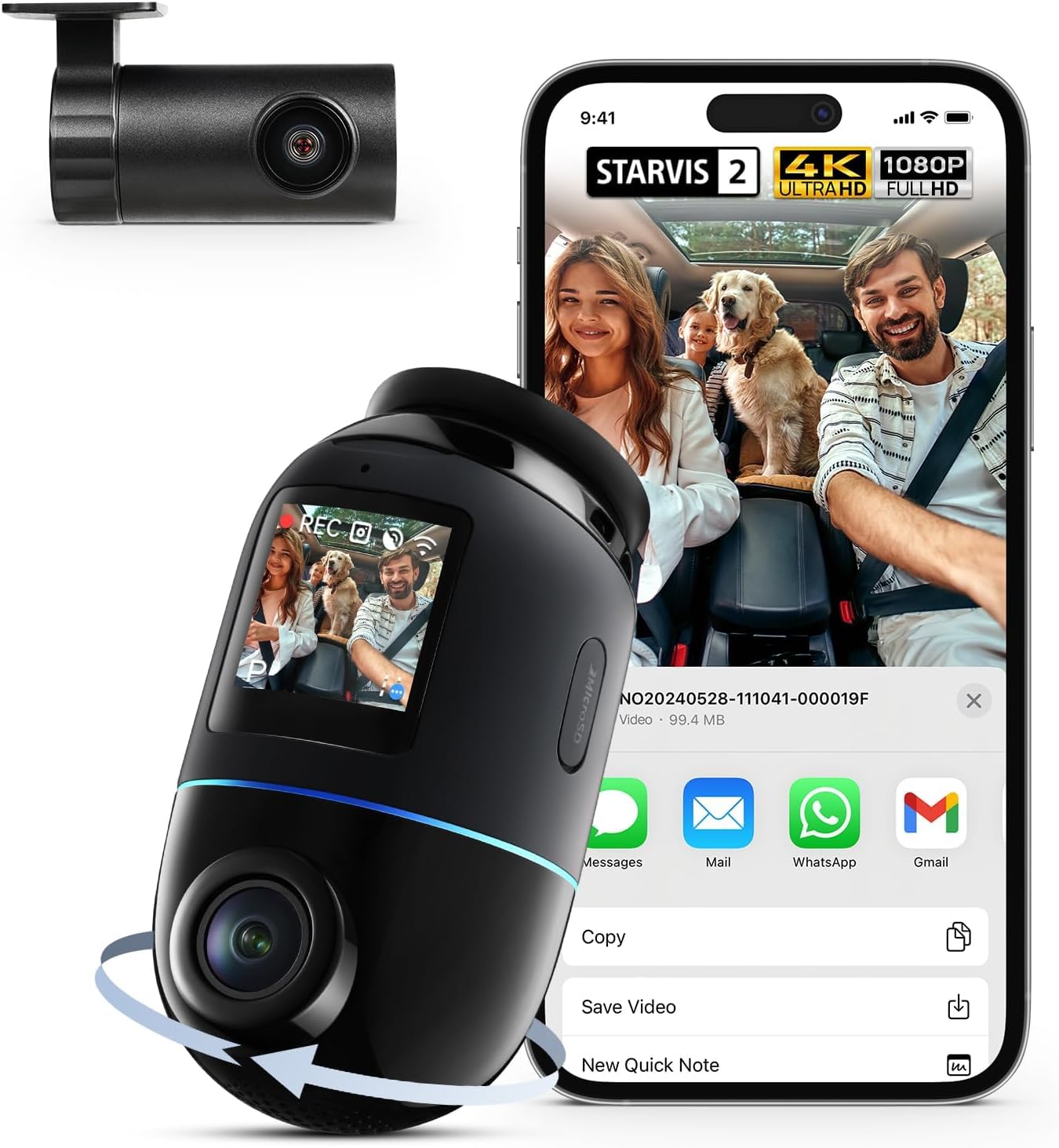 70mai Dash Cam 4K Omni, 4K+1080P Dashcam Auto 360 Grad Vorne und Hinten mit Dual STARVIS 2 HDR, 4G LTE, AI-Bewegungserkennung, Nachtsicht, GPS 5GHz WiFi 6, 24H Parkmodus, App-Steuerung, 128GB SD-Karte