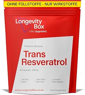 Trans-Resveratrol 1000 mg – 60 Kapseln – 99 % rein, vegan & gentechnikfrei – Laborgeprüftes Antioxidans für Herz, Gehirn & Langlebigkeit