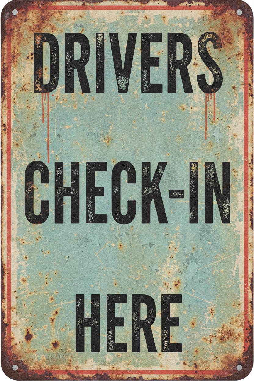 Wall Decor Drivers Check In Here Sign. 8x12Inch Metal. Warehouse Ship Receive Loading Dock Vintage Signs Aluminum Plates Printed
